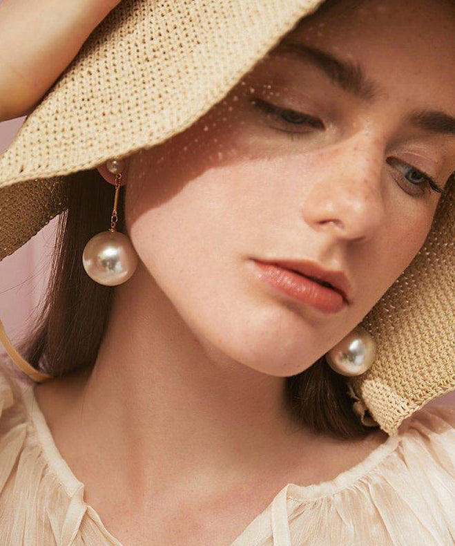 Champagne Fine Big Pearl Drop Earrings