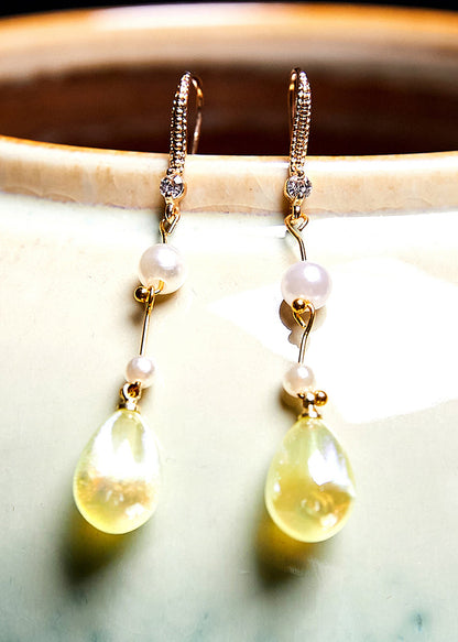 Droplet Shape Jade Pearl Drop Earrings
