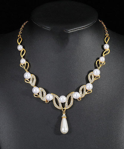 Gold Alloy Pearl Zircon Pendant Necklace