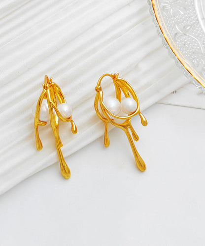 Gold Plated Glass Pearl Hoop Earrings