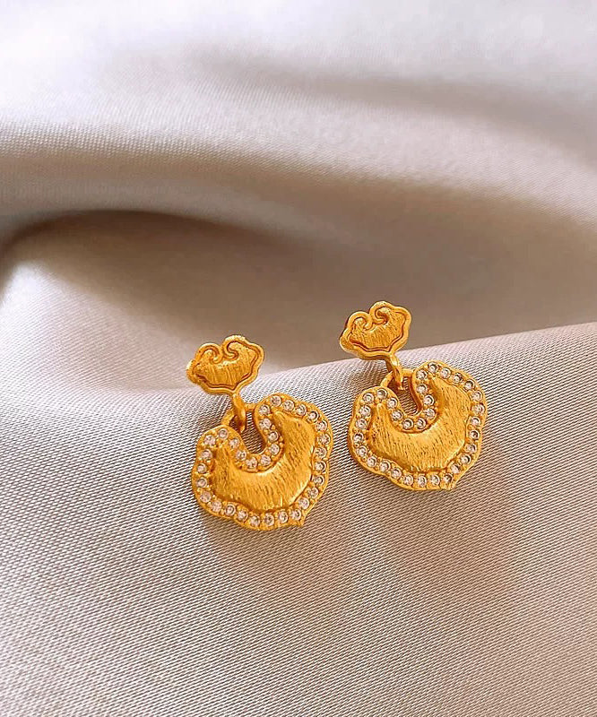 Gold Copper Alloy Zircon Auspicious Clouds Drop Earrings