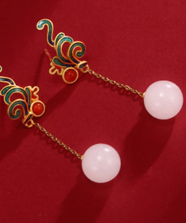 Gold Sterling Silver Jade Drop Earrings