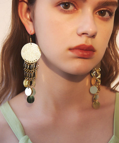Gold Sequins Tassels Exaggeration Gold Plated Drop Earrings