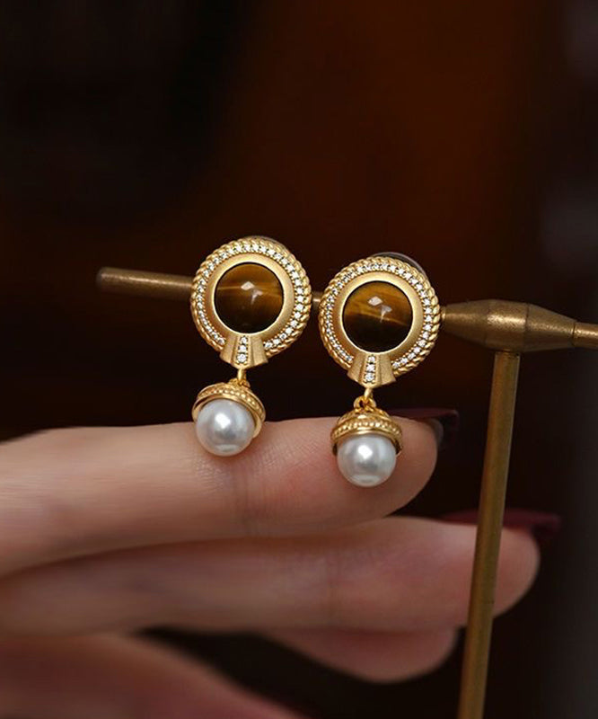 Overgild Gold Pearl Earrings Silver Drop Sterling Tassel