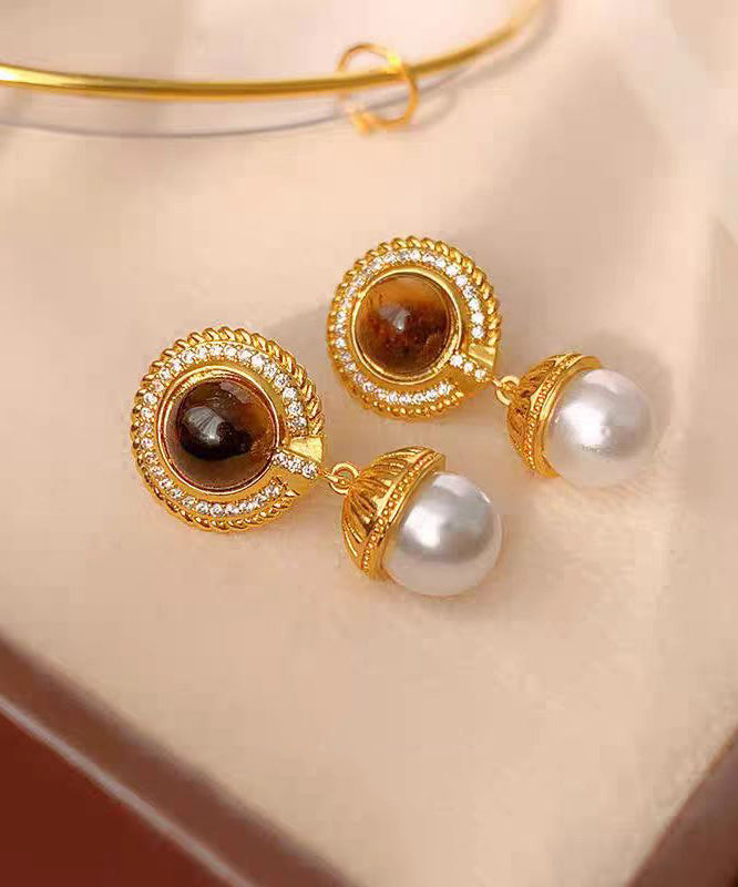 Overgild Gold Pearl Earrings Silver Drop Sterling Tassel