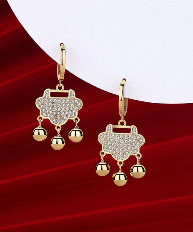 Gold Sterling Silver Zircon Small Bell Drop Earrings