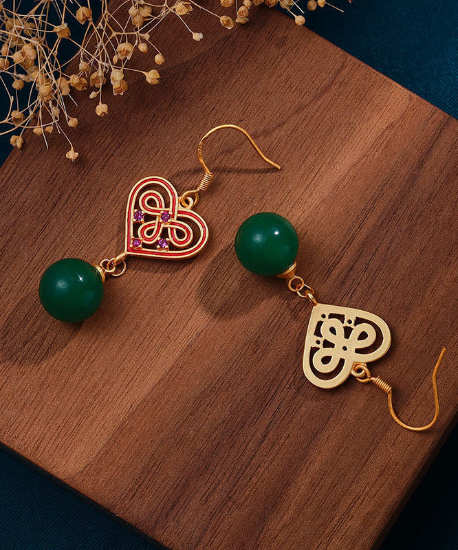 Green Love Gold Plated Drop Earrings