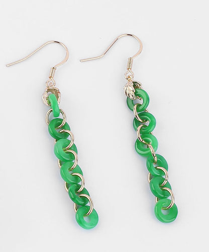 Green Sterling Silver Overgild Dry Green Jade Drop Earrings
