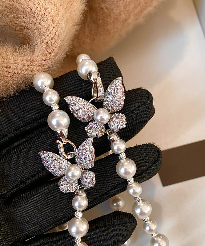 Versatile Zircon Butterfly Pearl Necklace