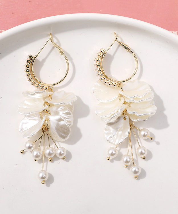 White Alloy Overgild Zircon Pearl Tassel Drop Earrings