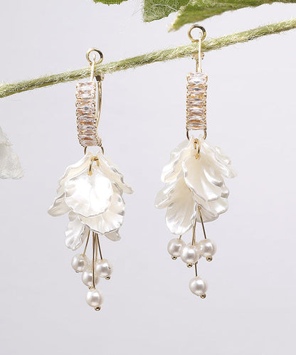 White Alloy Overgild Zircon Pearl Tassel Drop Earrings