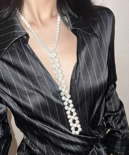 White Alloy Pearl Sweater Gratuated Bead Necklace