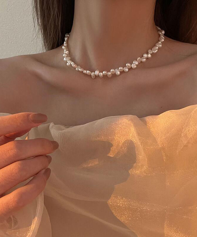 White Alloy Pearl Tassel Graduated Bead Necklace