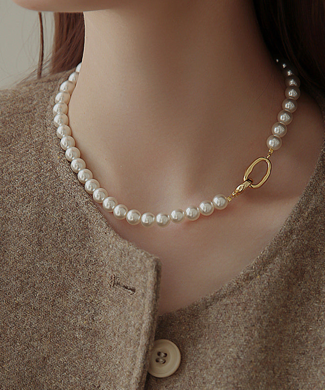 White Copper Overgild Pearl Gratuated Bead Necklace