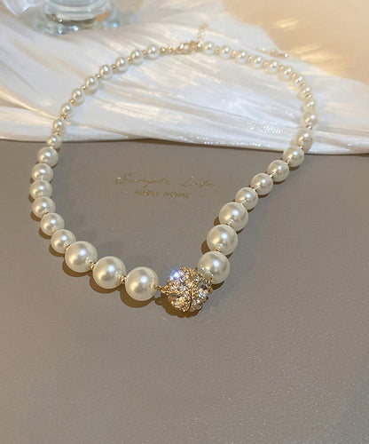 White Copper Pearl Zircon Collar Necklace