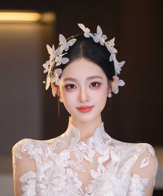 White Lace Butterfly a Pair Hairpin