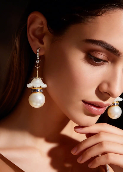 White Pearl Zircon Drop Earrings