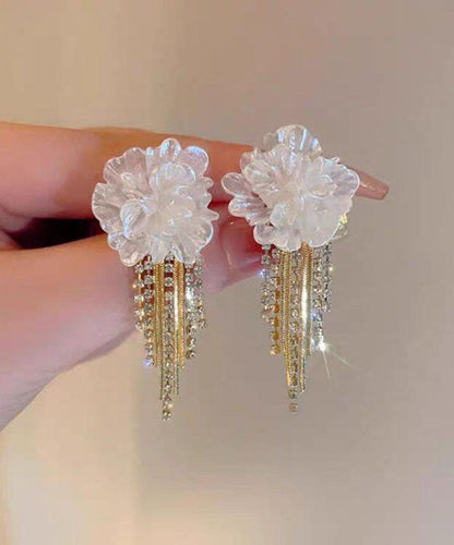 White Sterling Silver Overgild Tassel Drop Earrings