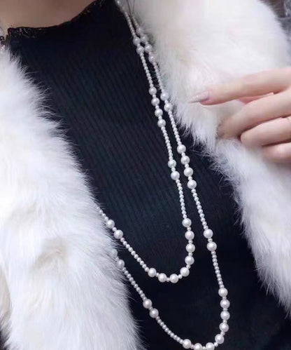 White Sterling Silver Pearl Sweater Necklace Yr002