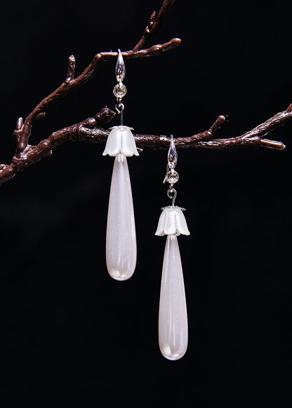 White Water Droplet Pearl Drop Earrings