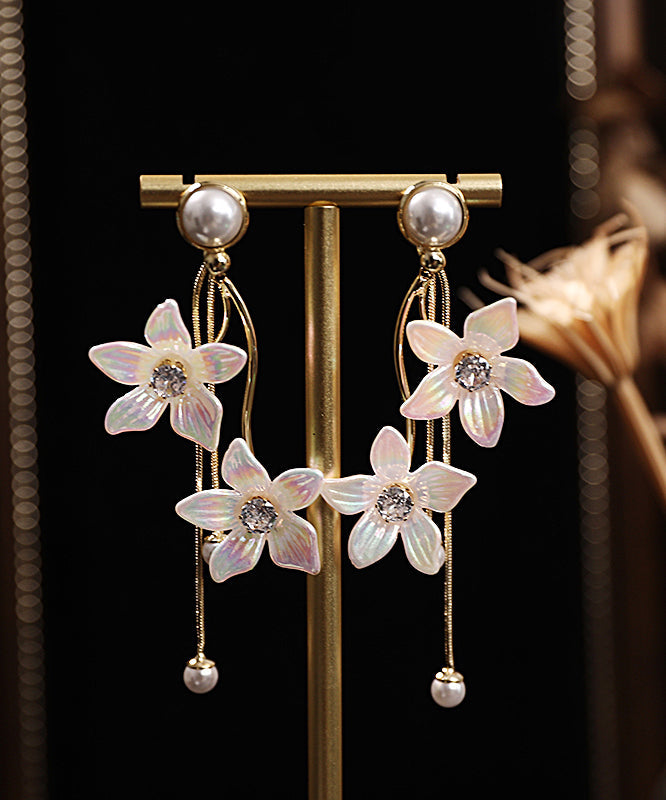 Gold Acrylic Alloy Zircon Pearl Tassel Drop Earrings