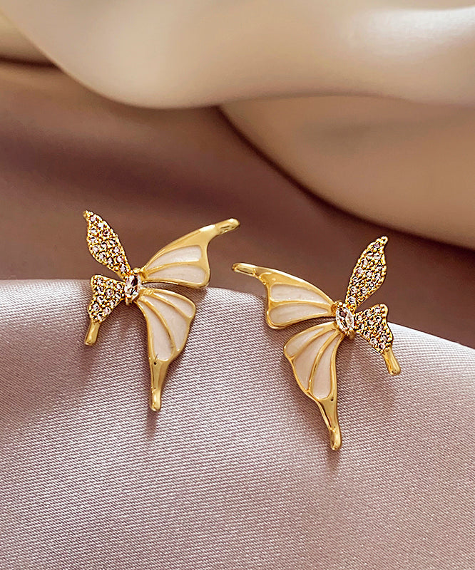 Gold Copper Alloy Zircon Butterfly Stud Earringsgh1010
