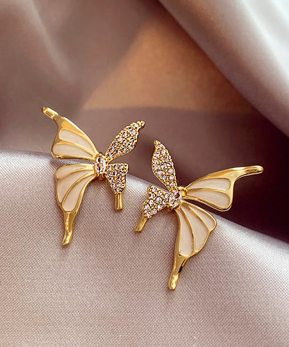 Gold Copper Alloy Zircon Butterfly Stud Earringsgh1010
