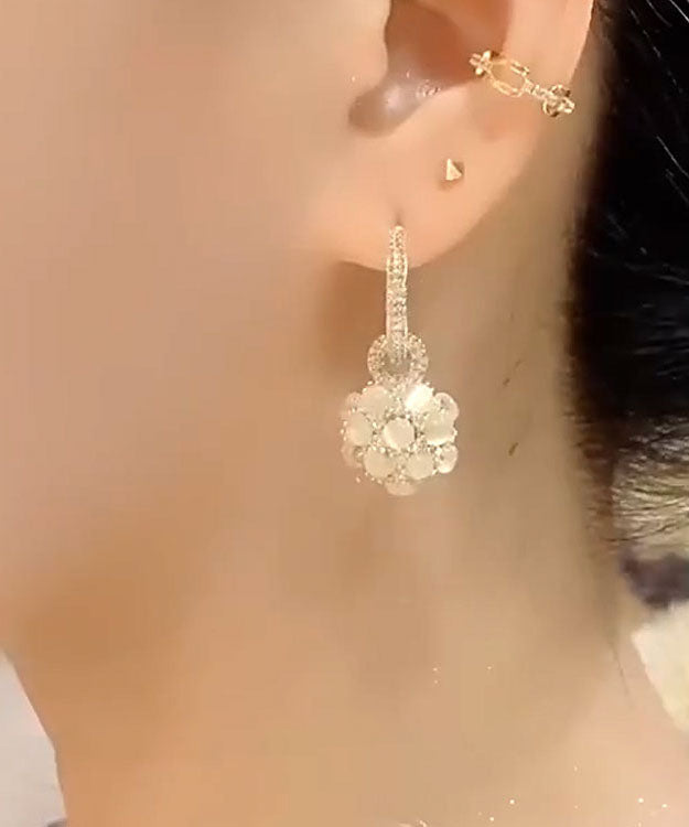 Gold Copper Alloy Zircon Opal Spherical Drop Earrings