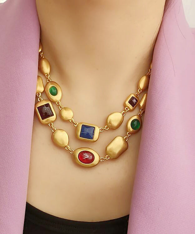 Gold Copper Overgild Bilayer Coloured Glaze Necklace Gh1017