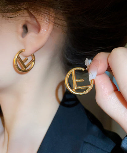 Gold Copper Overgild Graphic Hoop Earrings