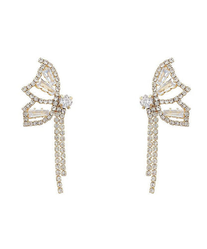 Gold Copper Zircon Crystal Butterfly Drop Earrings