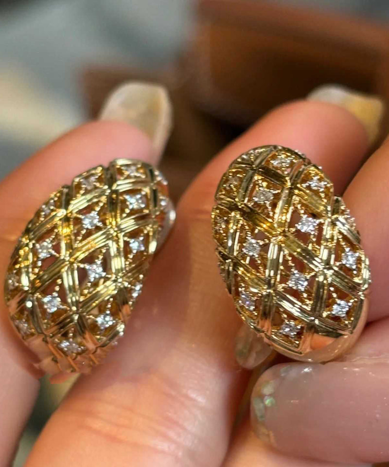 Gold Sterling Silver Alloy Zircon Hollow Out Hoop Earrings