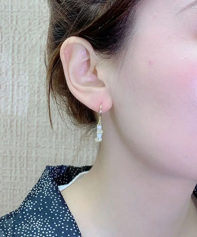 Sterling Silver Cat's Eye Stone Bamboo Knot Drop Earrings