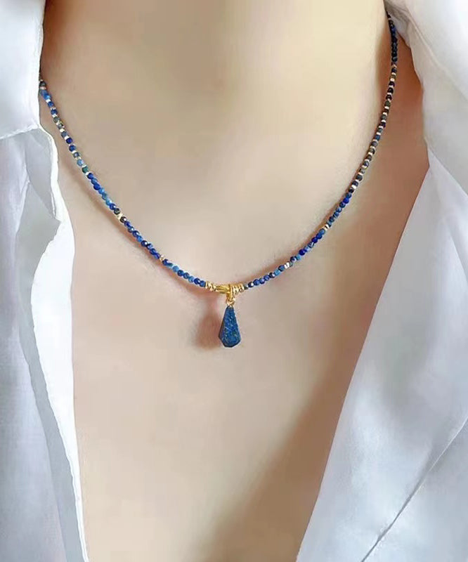 Klein Blue Sterling Silver Overgild Bluestone Beading Two Piece Set Pendant Necklace Po045
