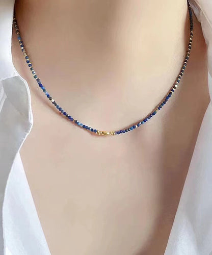 Klein Blue Sterling Silver Overgild Bluestone Beading Two Piece Set Pendant Necklace Po045