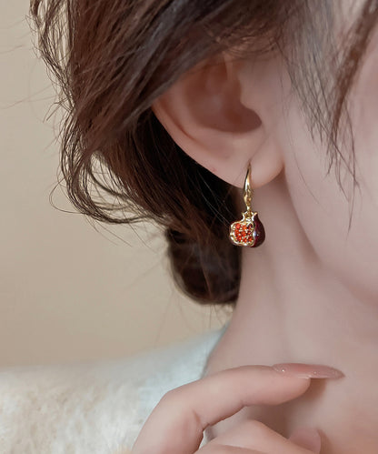 Mulberry Copper Alloy Zircon Drip Glaze Pomegranate Hoop Earrings
