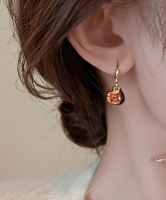 Mulberry Copper Alloy Zircon Drip Glaze Pomegranate Hoop Earrings