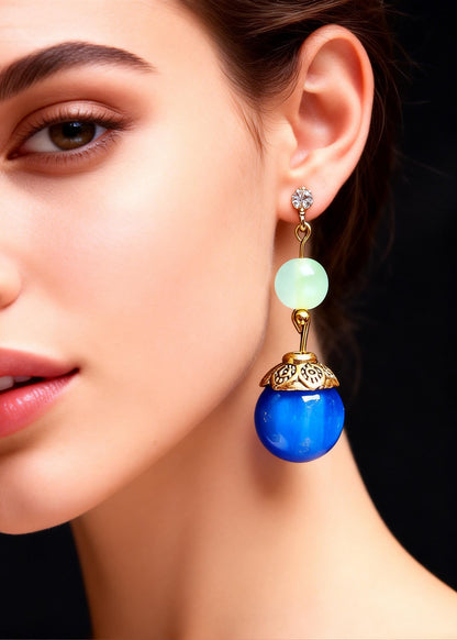 Peacock Blue Opal Zircon Drop Earrings
