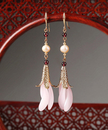 Pink Sterling Silver Peatl Coloured Glazes Drop Earrings