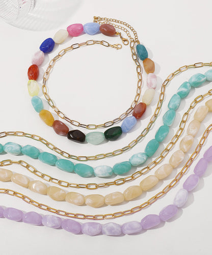 Rainbow Alloy Resin Beading Double-layer Gratuated Bead Necklace