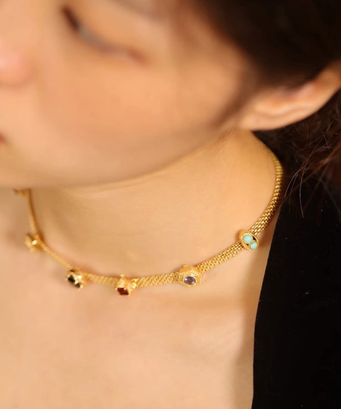 Rainbow Alloy Zircon Turquoise Gem Stone Princess Necklace Wp018