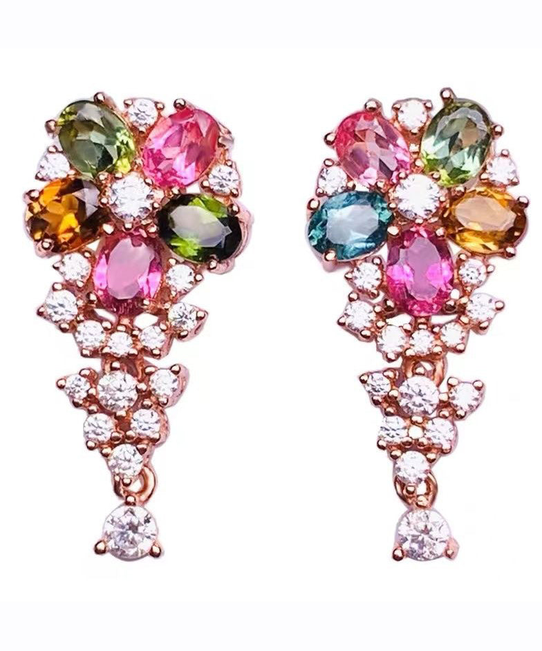 Rainbow Sterling Silver Overgild Zircon Crystal Stud Earrings