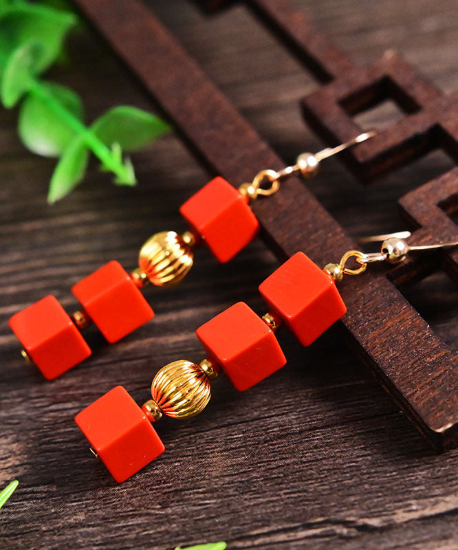 Red 14k Gold Cinnabar Candy Drop Earrings