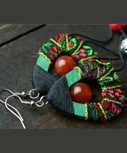 Red Agate Cotton Rope Tassel Drop Earrings