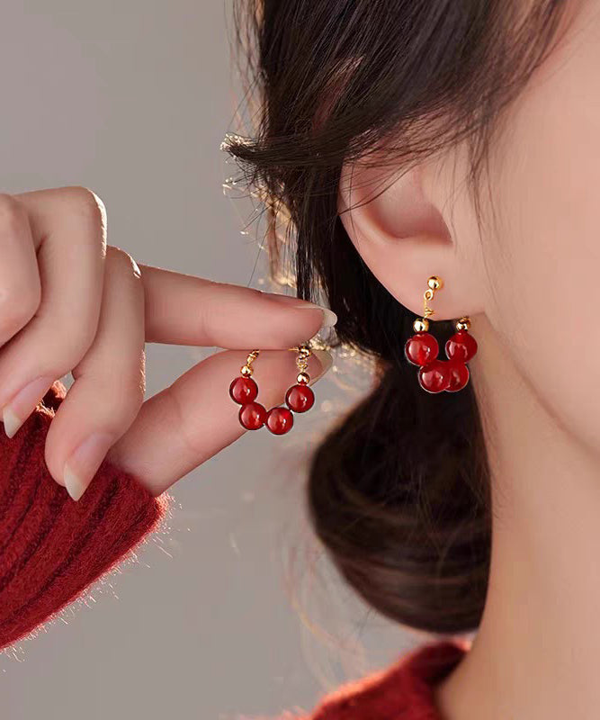 Red Copper Overgild Pomegranate Garnet Hoop Earrings