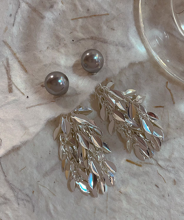 Silk Copper Overgild Pearl Tassel Drop Earrings