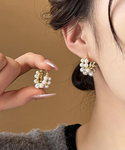 White Copper Alloy Pearl Hoop Earrings