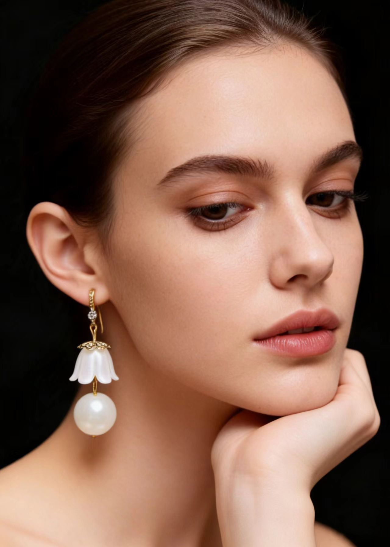 White Lily of the Valley Pearl Drop Earrings