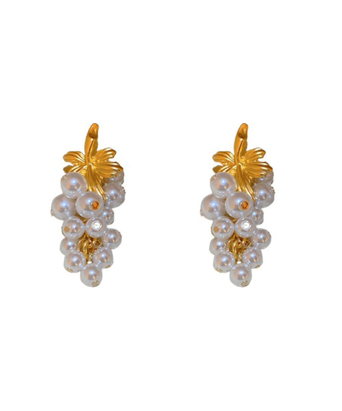 White Overgild Pearl Tassel Drop Earrings