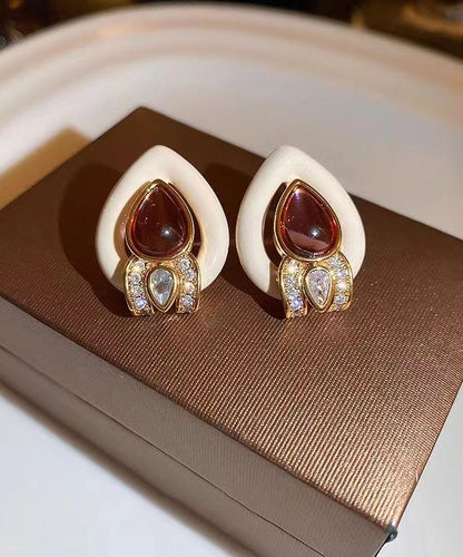 White Sterling Silver Overgild Zircon Crystal Water Drop Stud Earrings Df1007